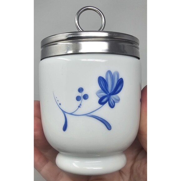 Royal Worcester Fine Porcelain Hand Panted Blue Bow Egg Coddler4" - Picture 4 of 13